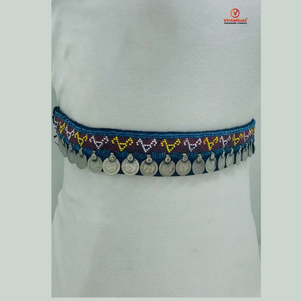 Vintage Tribal Belly Dance Belt: Multicolor Beaded Coin Belt - Picture 7 of 11